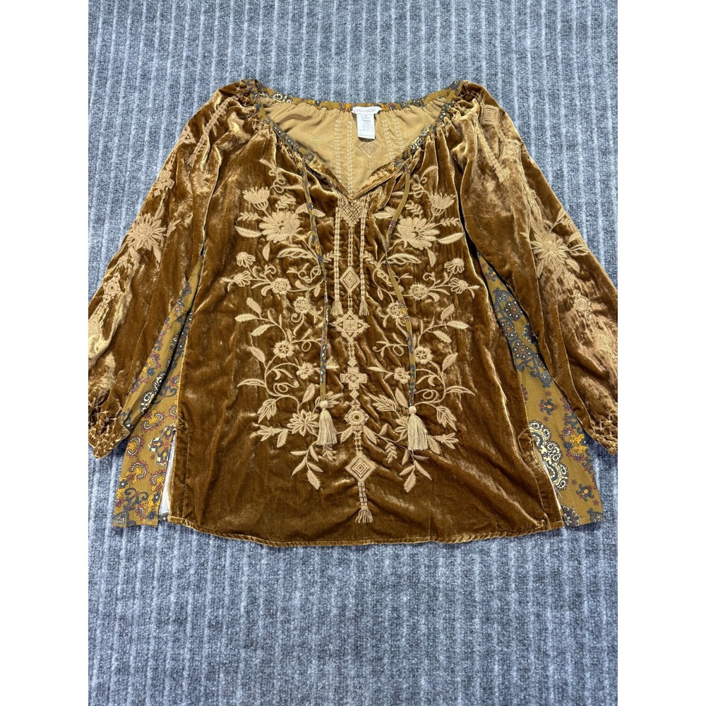 John Mark Embroidered Velvet Blouse Medium Boho Tassel Peasant Boho Paisley Folk